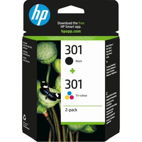 HP 301 Πακέτο 2 Μελανιών Εκτυπωτή InkJet Πολλαπλό (Color) / Μαύρο (N9J72AE)