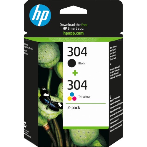HP 304 Πακέτο 2 Μελανιών Εκτυπωτή InkJet Πολλαπλό (Color) / Μαύρο (3JB05AE)